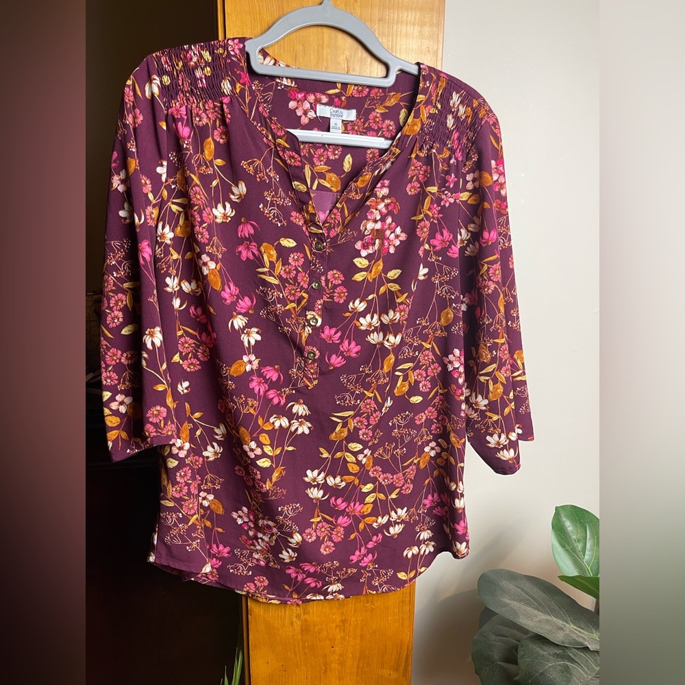 Red Floral Quarter Length Blouse